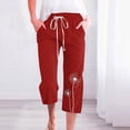 thumbnail image 2 of Womens Drawstring Casual Loose Casual Wide Leg Straight Leg 7/4 Belt Pocket, 2 of 4