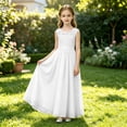 thumbnail image 5 of HJYCHN Kids Dress Sleeveless Lace Chiffon Maxi Gown with Decorative Belt for Girls Dress 10-11 Years, 5 of 6