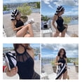 thumbnail image 5 of Women One Piece Mesh Tummy Control Swimsuit High Neck Halter Cutout Swimwear, 5 of 5