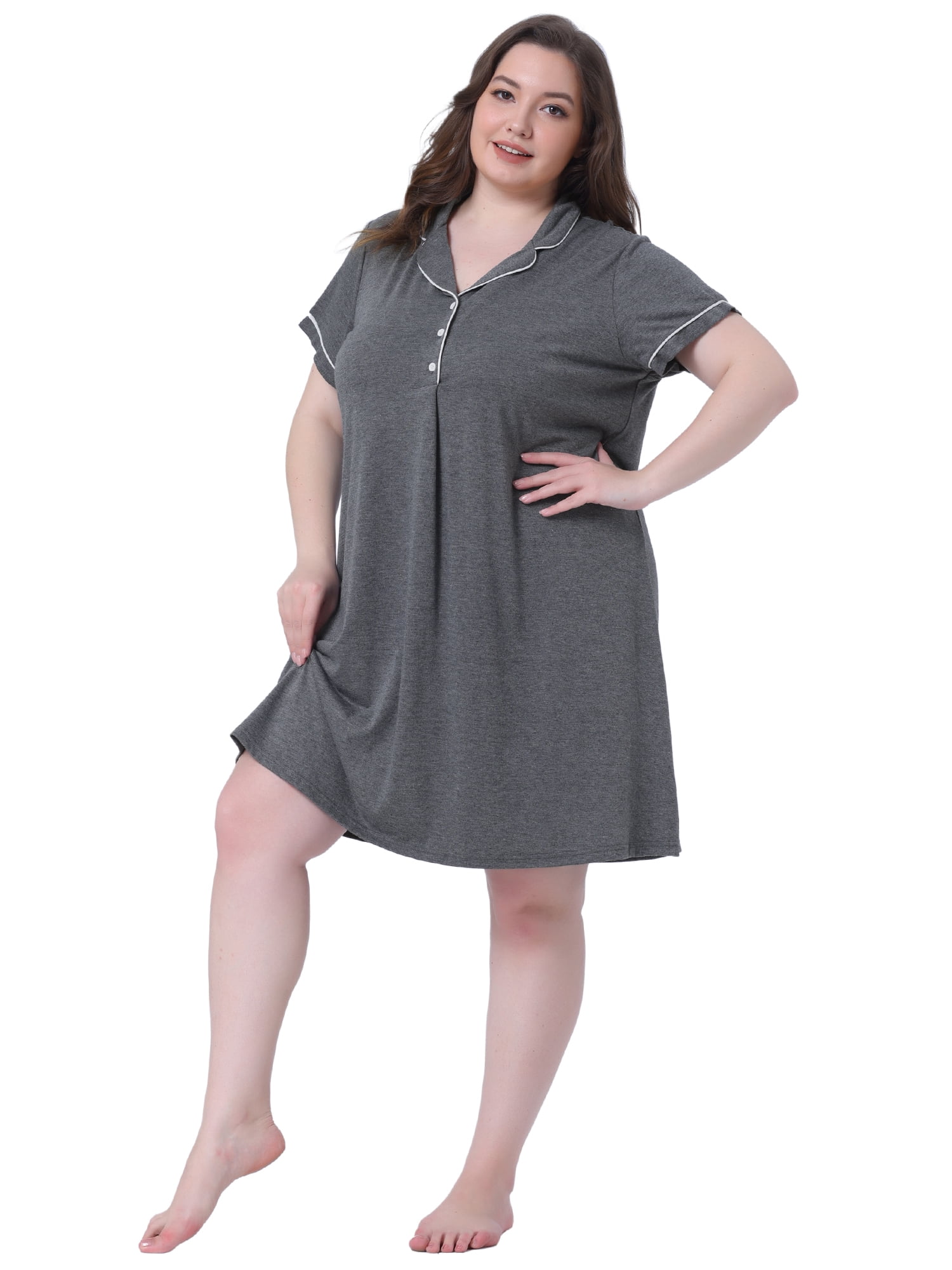 DARING DIVA Women's Plus Size Short Sleeves Sleep Shirt 3X Dark Gray