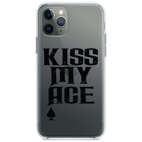 DistinctInk Clear Shockproof Hybrid Case for iPhone 11 Pro MAX (6.5" Screen) - TPU Bumper Acrylic Back Tempered Glass Screen Protector - Kiss My ACE - Poker Blackjack Gambling