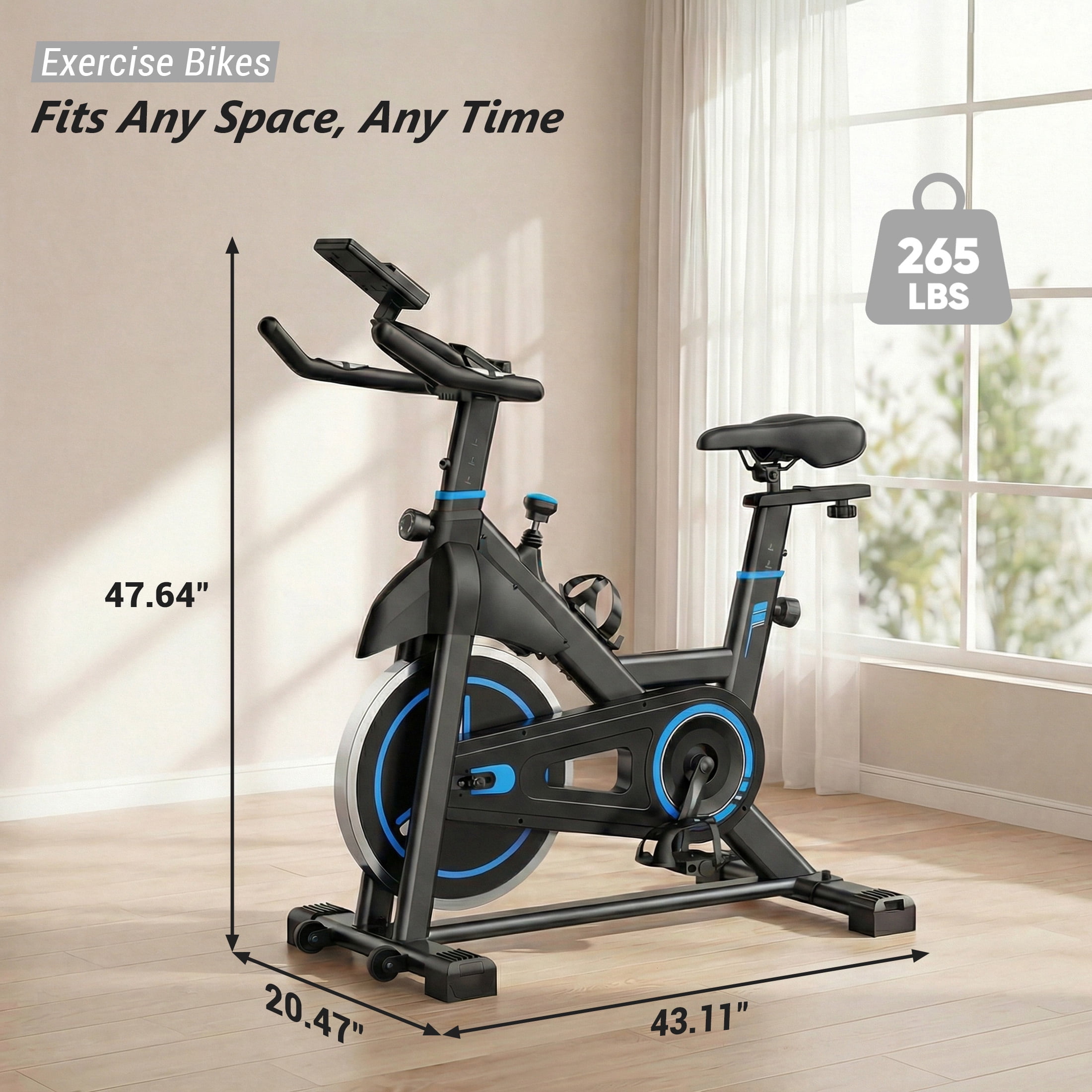 EDX Exercise Bike with LCD Monitor & Infinite Resistance, Adjustable Seat & Handlebar, Bluetooth App Compatible Indoor Cycling Bike for Home Gym, 300 lb Capacity, Blue