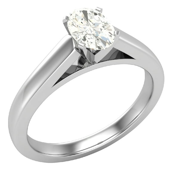Diamond Engagement Ring For Women Oval Solitaire GIA Certified 4-Prong 0.50 Carat 14K White Gold (K,I2)