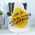 thumbnail image 4 of Saying Soft Flannel Fleece Throw Blanket, Positive Text Watercolor Monochrome Background Brush Strokes, Cozy Plush for Indoor and Outdoor Use, 50" x 70", Charcoal Grey Yellow, by Ambesonne, 4 of 5