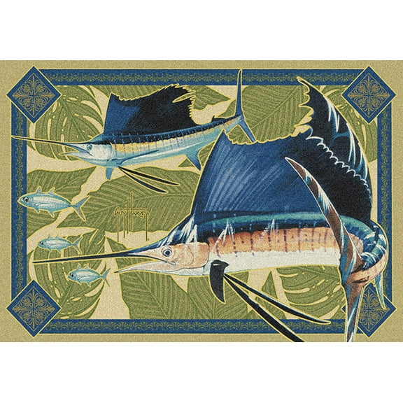 Milliken Green Nautical Area Rug Sailfish Modern - Aprx 10' 9" x 13' 2"