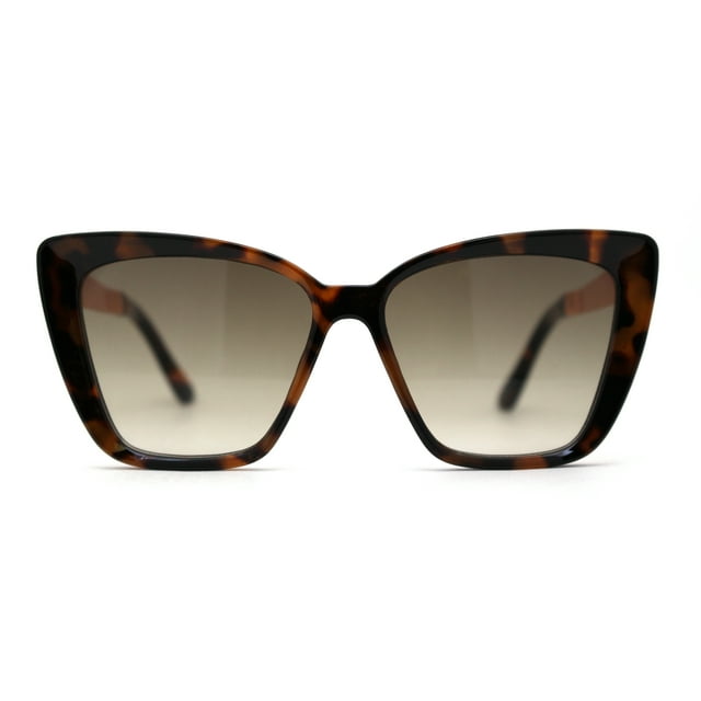 Womens Chic Mod Oversize Cat Eye Diva Metal Arm Sunglasses Yellow Tortoise Brown