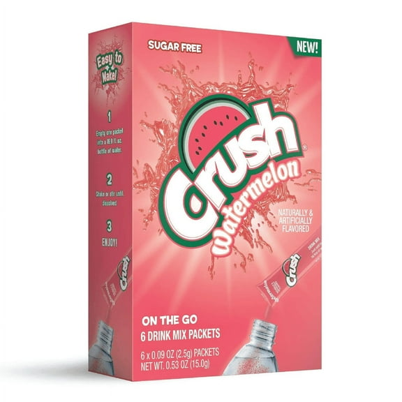 Crush Watermelon Flavor Drink Mix Singles To Go | 6 Sticks Per Pack | 1 Pack