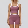 thumbnail image 3 of PISONIC Women Two Piece Workout Sets Color Block Backless Tank Top and High Waist Booty Lifting Shorts Gym Yoga Active Outfits, 3 of 7