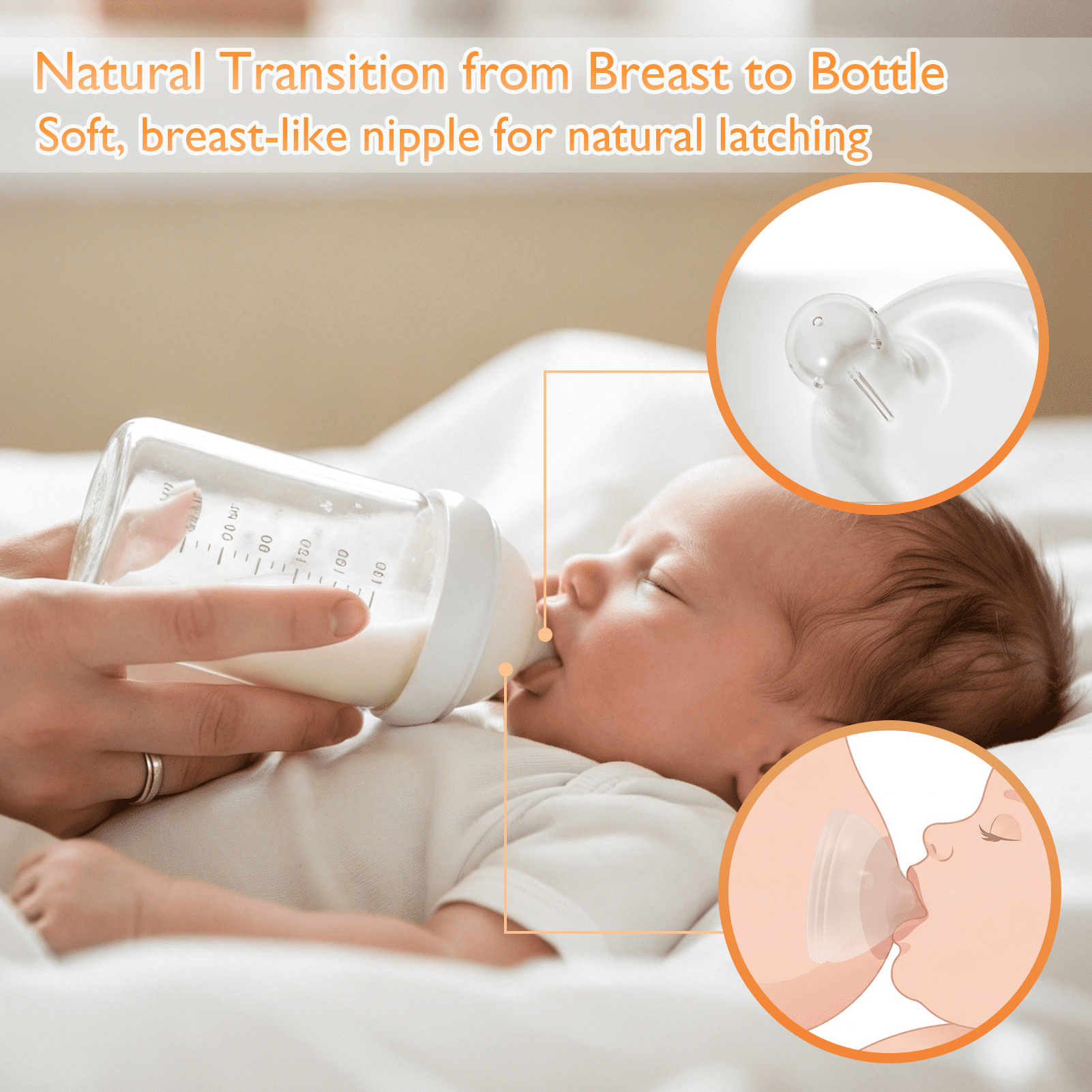 YunBaby Newborn Baby Bottle 6oz, Made of Borosilicate Glass, Anti-Colic, with a Wide Neck, Breast-Like Nipple, Natural Glass Baby Bottles, 3 Pack
