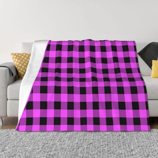 Fotbe Purple Black Buffalo Plaid Manta de Franela con Estampado, Manta Ultrasuave para Cama, Sofá, Auto, Hipoalergénica y Antibolitas-50"x40"