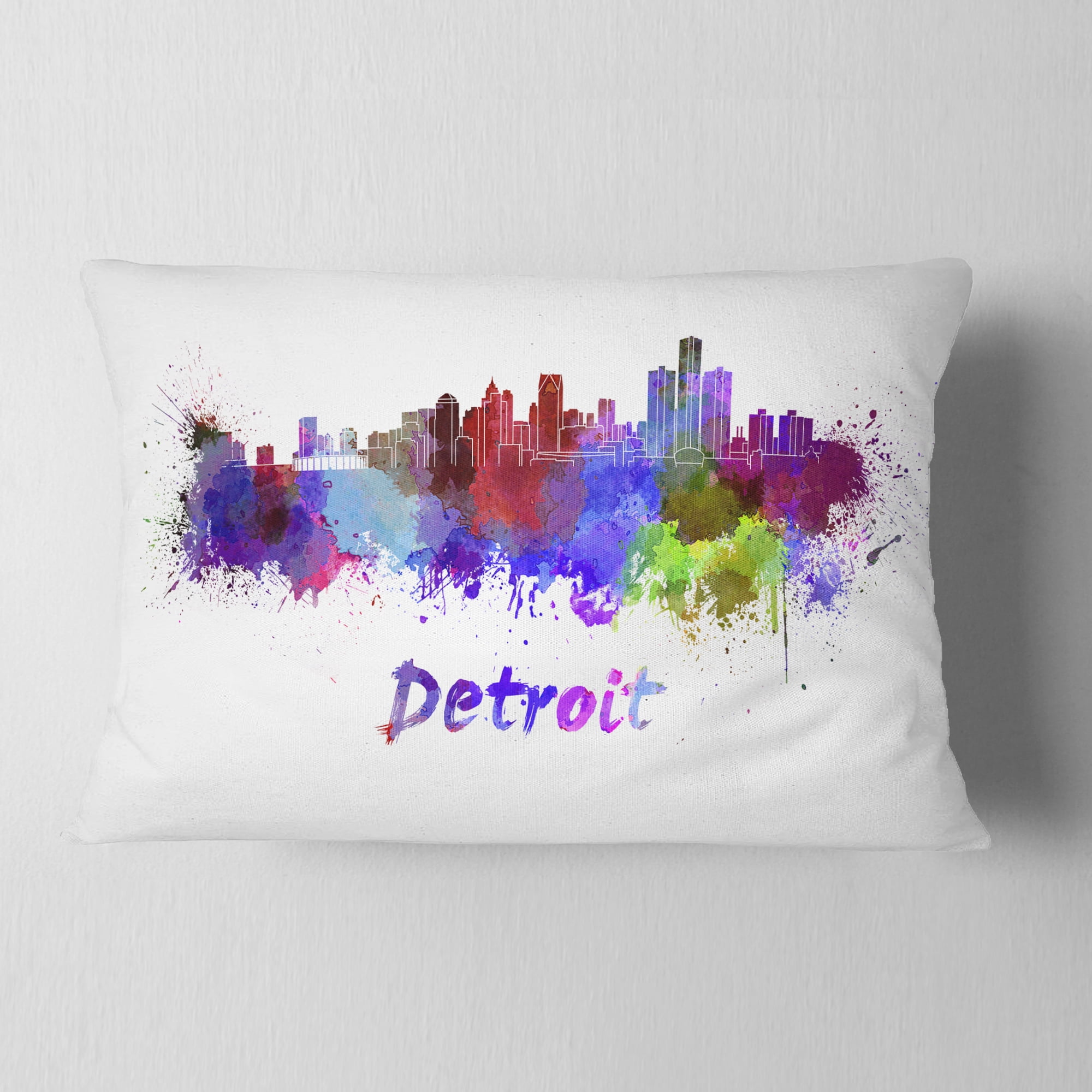 Designart Detroit Skyline - Cityscape Throw Pillow - 12x20