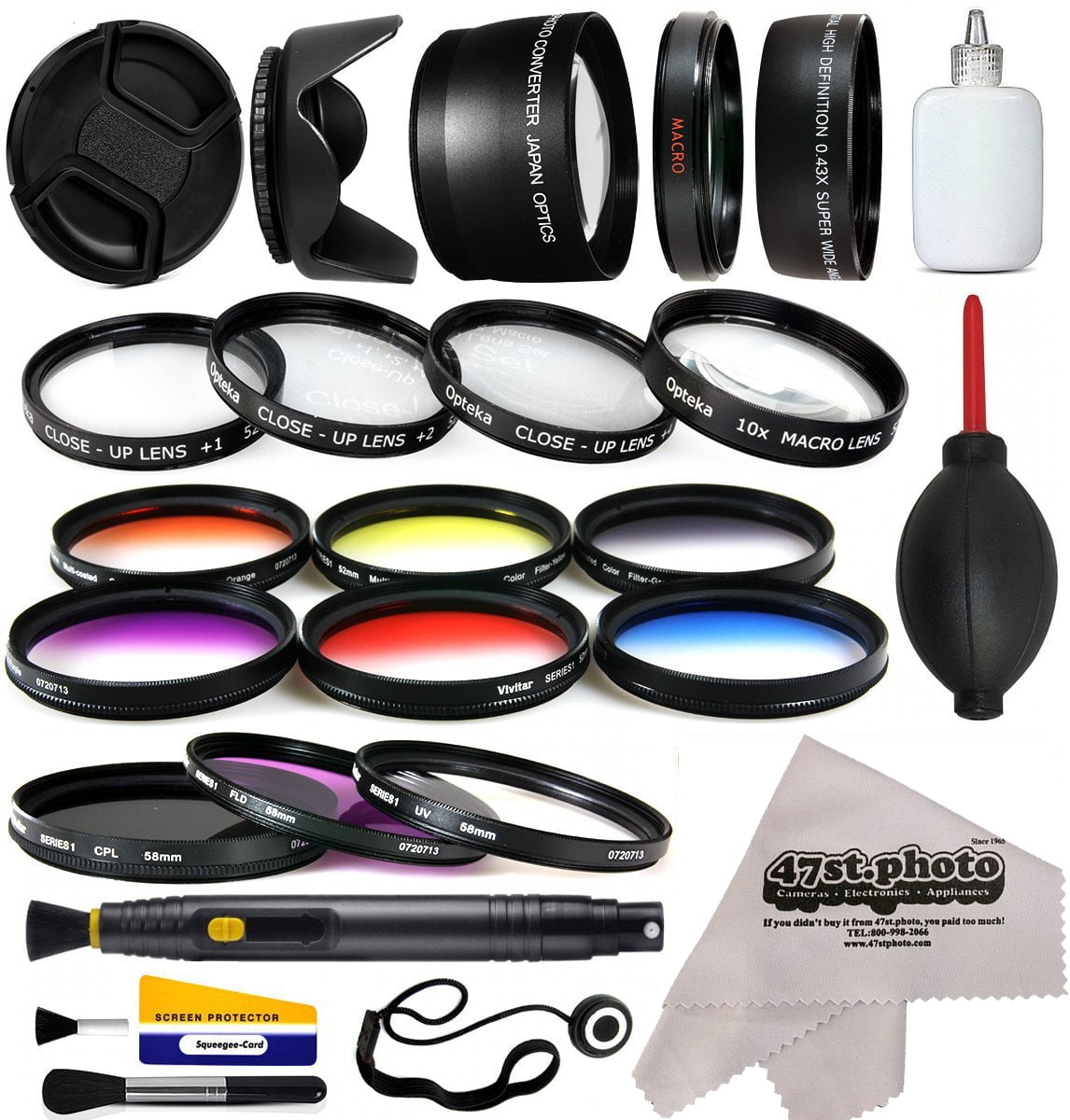 58mm Professional Lens +Filter Kit for Camcorders featuring HD 0.43x