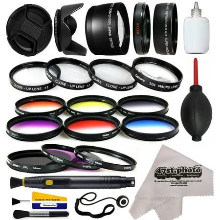 58mm Professional Lens +Filter Kit for Camcorders featuring HD 0.43x Wide Lens + HD 2.2x Tele Lens + 13 Pcs HD filter package + more  for Canon XF205 XF200 XA25 XA20 HFG20 HFG30 HF G40 Video