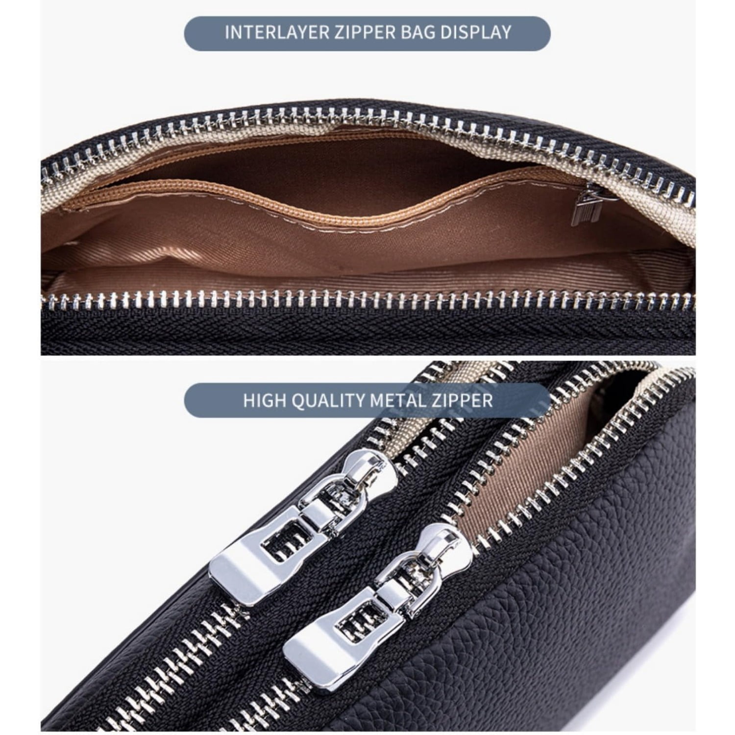 Wristlet Wallet for Unisex Genuine Small Crossbody Women Bags Double Zipper Pocket Cell Phone Pounch