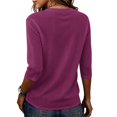 thumbnail image 7 of Linen Texture Blouse for Women, Crew Neck Half Sleeve Loose Tunic - Lightweight Breathable Summer Casual Top Dark Purple M, 7 of 7