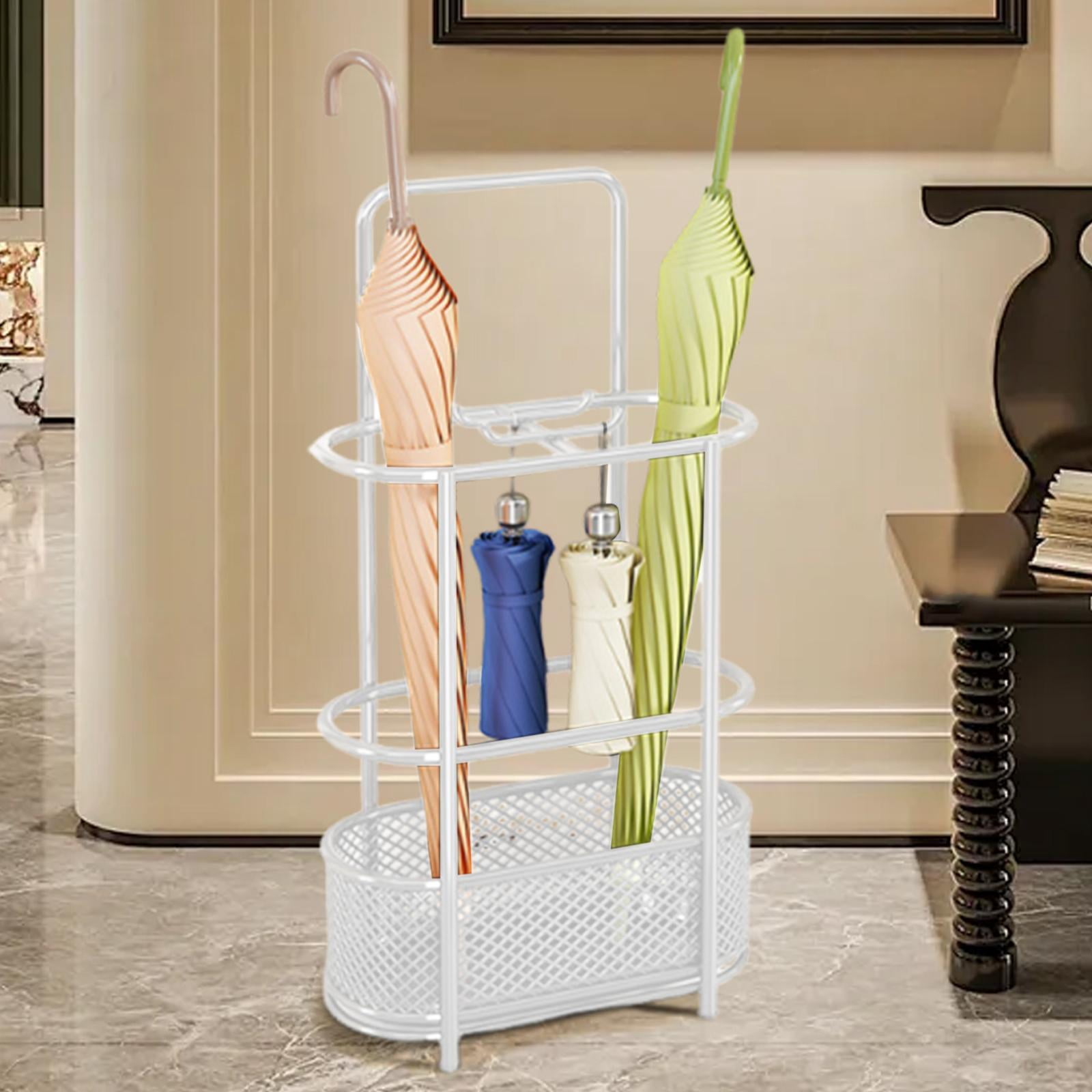 kowaku Umbrella Holder Rack Umbrella Drain Rack Sturdy with Drip Tray Convenient Storage Bin Umbrellas Organizer for Office Entrance White