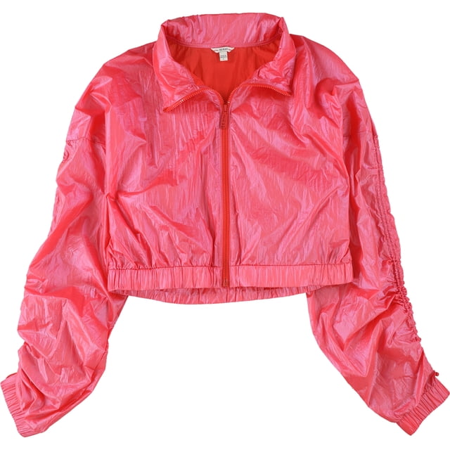 GUESS Womens Anya Ruched Cropped Jacket, red, L