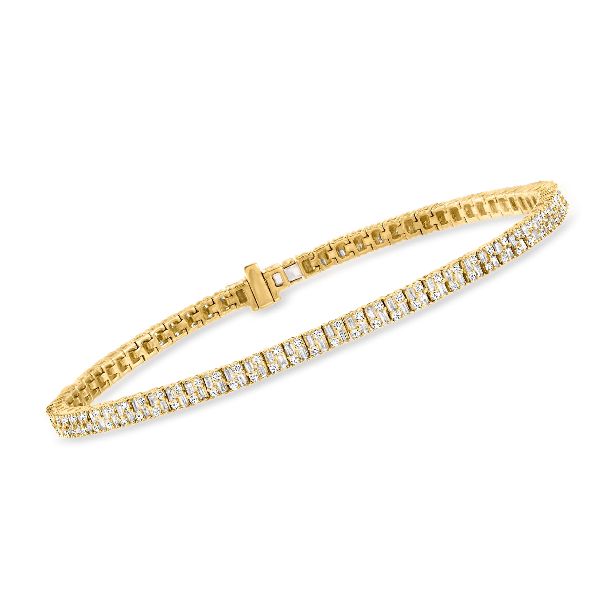 Ross-Simons 1.50 ct. t.w. Baguette and Round Diamond Tennis Bracelet in  14kt Yellow Gold