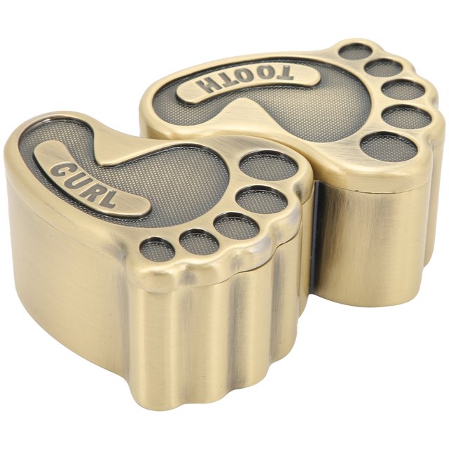 Caja de almacenamiento de metal con forma de pie, soporte para dientes de bebé con 2 tapas para el crecimiento de los niños, colección de joyas de regalo conmemorativo (pátina verde)