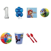 Super Mario Brothers Party Supplies Party Pack For 32 With Silver #1 Balloon