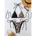 thumbnail image 4 of Women'S String Two Piece Halter Top Triangle Bikini Set with Tie Side Bottom Swimsuit Bathing Suits Leopard Print L, 4 of 6