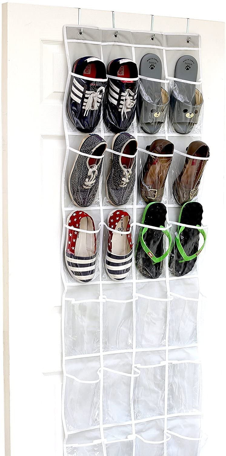 24 Pockets - Crystal Clear Over The Door Hanging Shoe Organizer,(64'' x 19'')