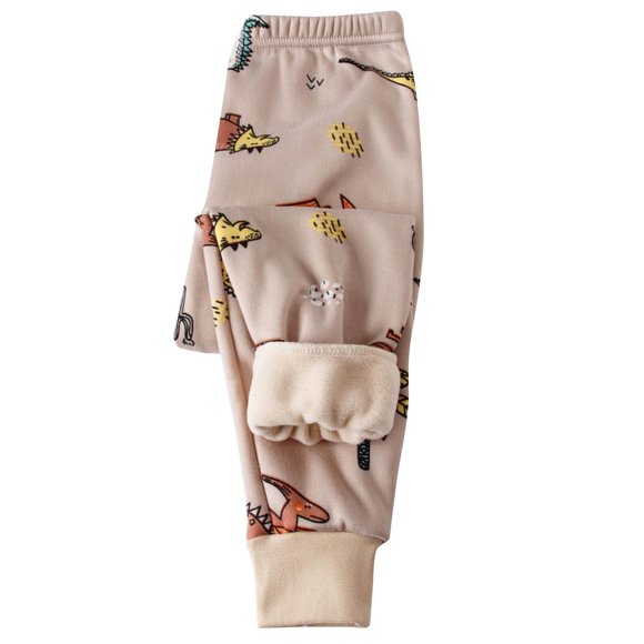 Boys Girls Winter Pants Warm Sherpa Fleece Lined Jogger Trouser Unisex Kids Cute Cartoon Pattern Sweatpants (9 Years, Khaki)