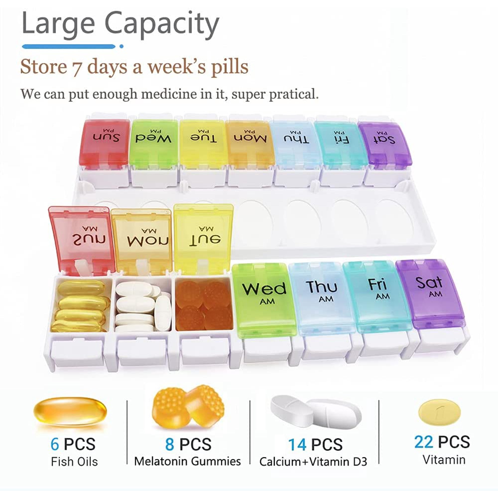  Apex Twice-A-Day Weekly Pill Organizer, Weekly Pill Organizer, 2  Times a Day Color-Coded, Easy-Open, See-Through Lids, Organize Medication or  Vitamins by AM, PM or Morning and Bedtime, Assorted : Health 