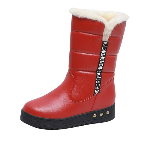 

Women Walking Shoes Fashion Winter Women Snow Boots Flat Bottom Non Slip Round Toe Solid Color Zipper Short Plush Warm And Comfortable Snow Boots for Women Artificial leather Red