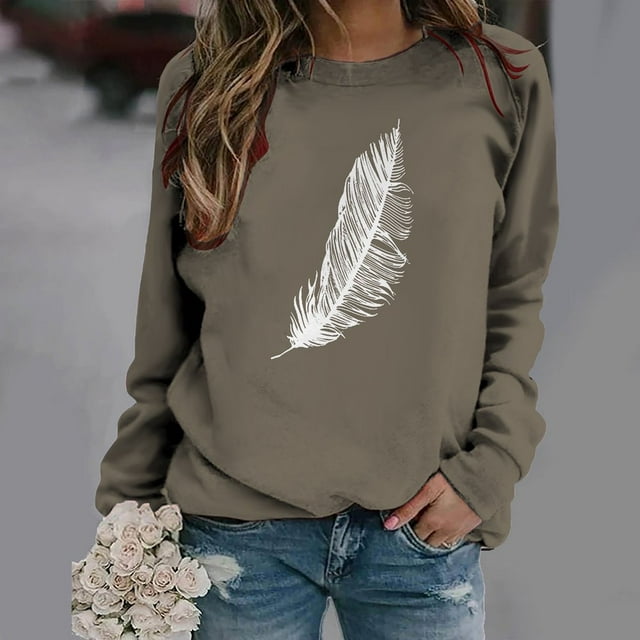 Lindbes Hauts pour Femmes Mode Manches Longues Chemises Décontractées Imprimées Chandail à Col Rond Chandail Tunique Ample Hauts (Offert en Grande Taille) jusqu'à 65 % de Rabais