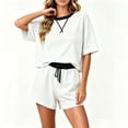 thumbnail image 5 of Women's 2 Piece Tracksuit Outfits Oversized Crew Neck Short Sleeve Shirts and Sweat Shorts Running Athletic Sets Loungewear Pjs Sets White, 5 of 7
