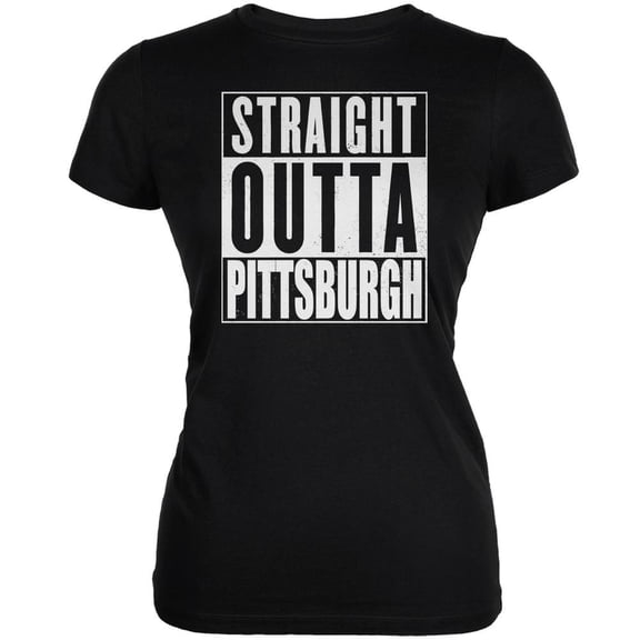 Straight Outta Pittsburgh Black Juniors Soft T-Shirt - Medium