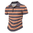 thumbnail image 6 of Polo Shirts for Men Casual Quarter Zip Striped Henley Shirts Regular Fit Short Sleeve T Shirt Stylish Work Collared Pullover Tops OIOLOYJM Ginger S, 6 of 9