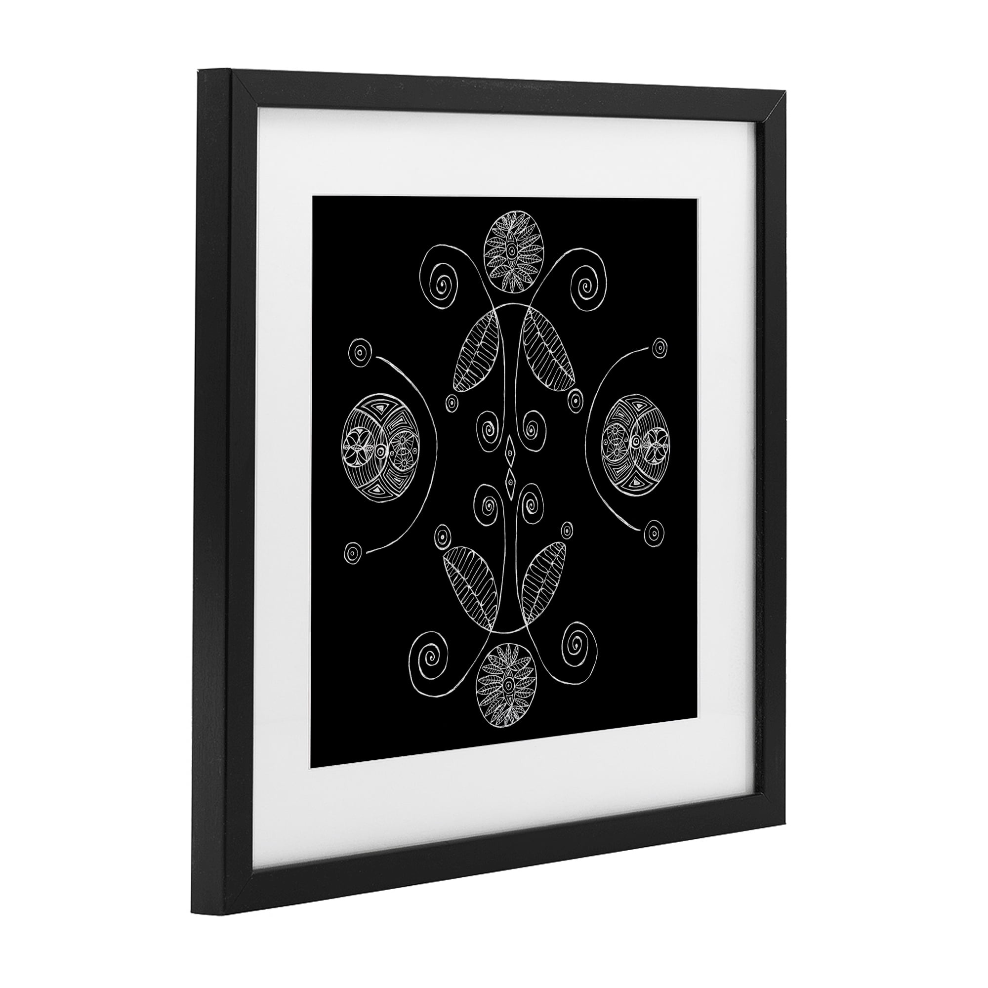 Stupell Industries Curved Fractals & Leaves Black Framed Print Under Glass, design by El Perkin