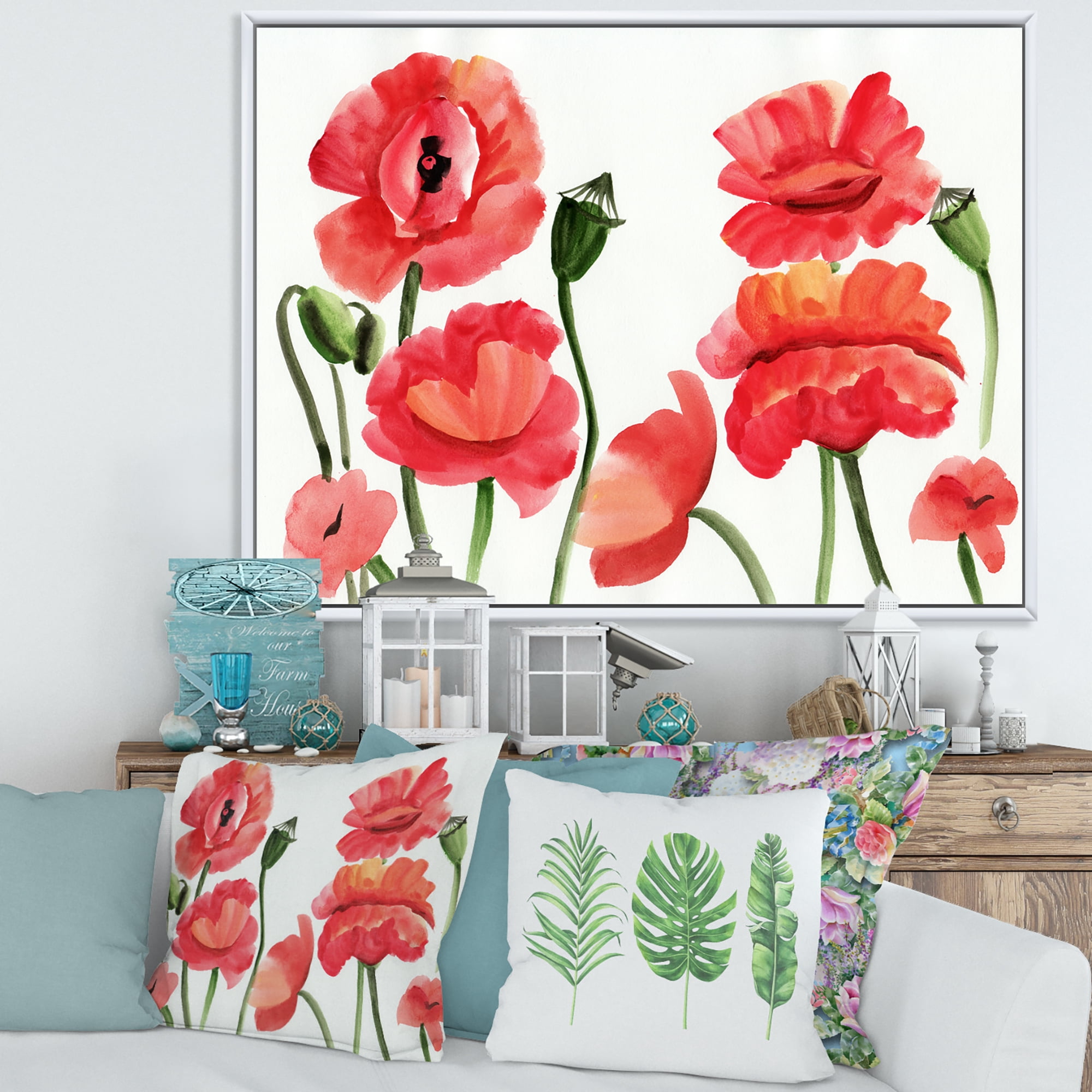 Designart 'Ancient Red Poppies I' Traditional Framed Canvas Wall Art Print