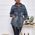 thumbnail image 2 of Vedolay Women Tops Women's Denim Ripped Frayed Jacket Long Sleeve Oversized Jean Coat with Pockets,Blue 3XL, 2 of 5