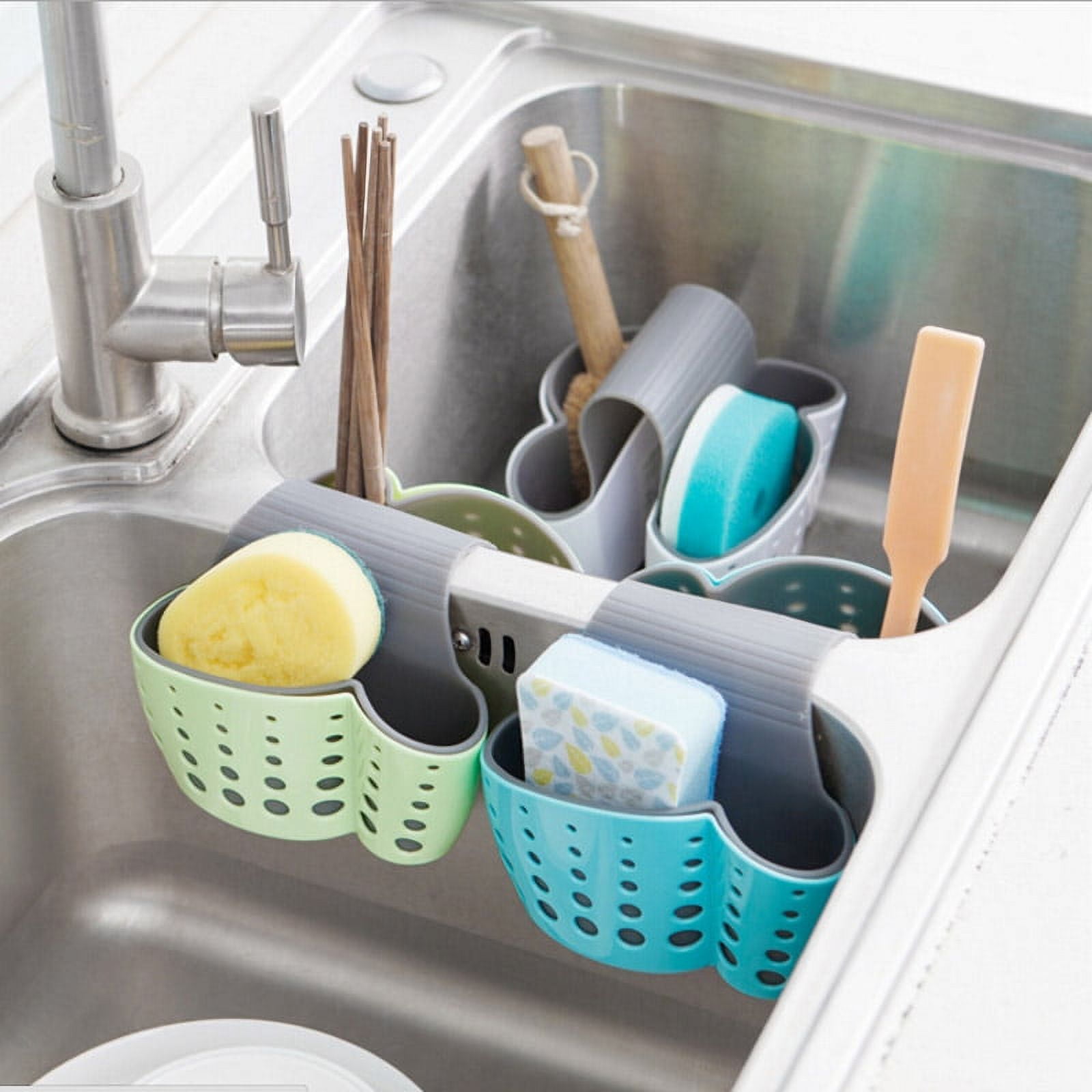 AllTopBargains 4 Sink Caddy Kitchen Silicone Soap Sponge Holder Hanging Basket Dish Bath Shower