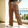 thumbnail image 4 of SeCaotees Multi‑Pocket Straight Leg Cargo Pants for Men Drawstring Waist Relaxed Fit Lightweight Fabric Urban Daily Casual Trousers Coffee,M, 4 of 9