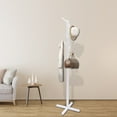 Modern White Wooden Coat Rack Clothes Rack with 8 Hooks Freestanding