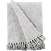 Sticky Toffee Woven Cotton Slub Throw Blanket with Fringe, Thick and Durable, 50 in x 60 in, Gray