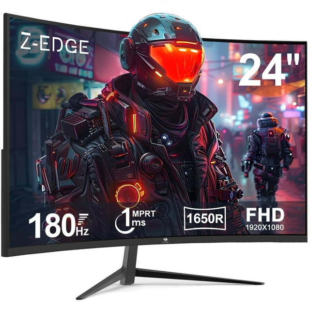 Monitor de juegos curvo Z-Edge de 24 pulgadas, frecuencia de actualización de 180 Hz, MPRT de 1 ms, monitor de juegos FHD 1080, curvo R1650, pantalla premium UG24 AMD Freesync