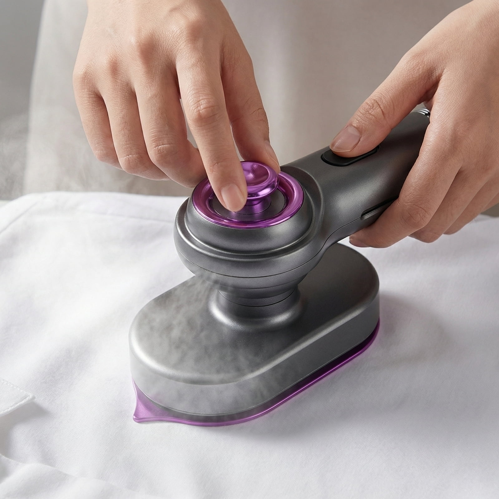 Mini Iron for Crafts, Travel Steamer for Clothes Portable Mini, Rotary Garment Iron Steamer, Smart Heat Adjustment, Flat Hanging, Gray Purple Trim, 1 Pc