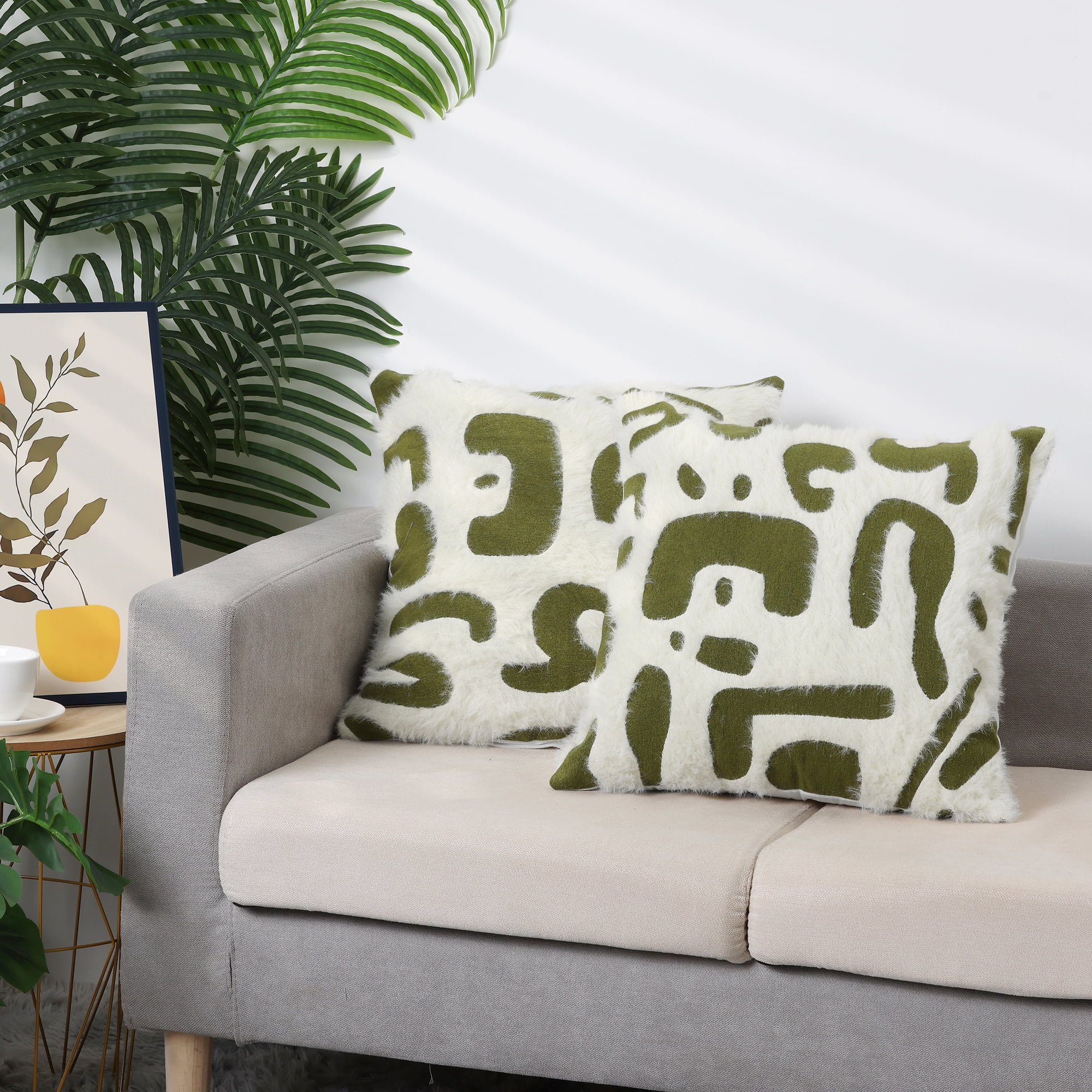 Unique Bargains Geometry Decorative Throw Pillow Covers Soft Plush Couch Pillowcases 2 Pcs Green 18" x 18"