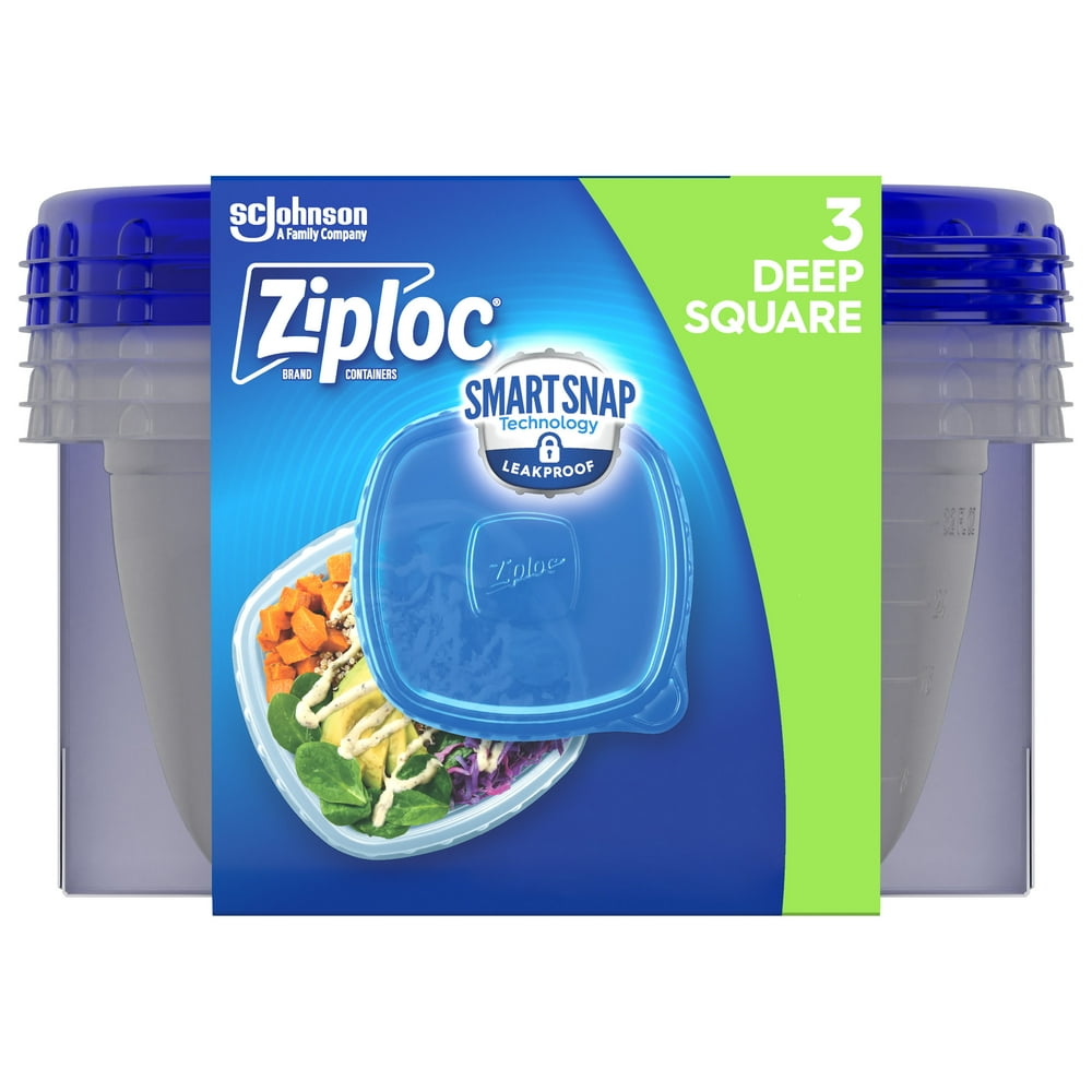 Ziploc Brand Deep Square Containers, Smart Snap Technology, 3 ct
