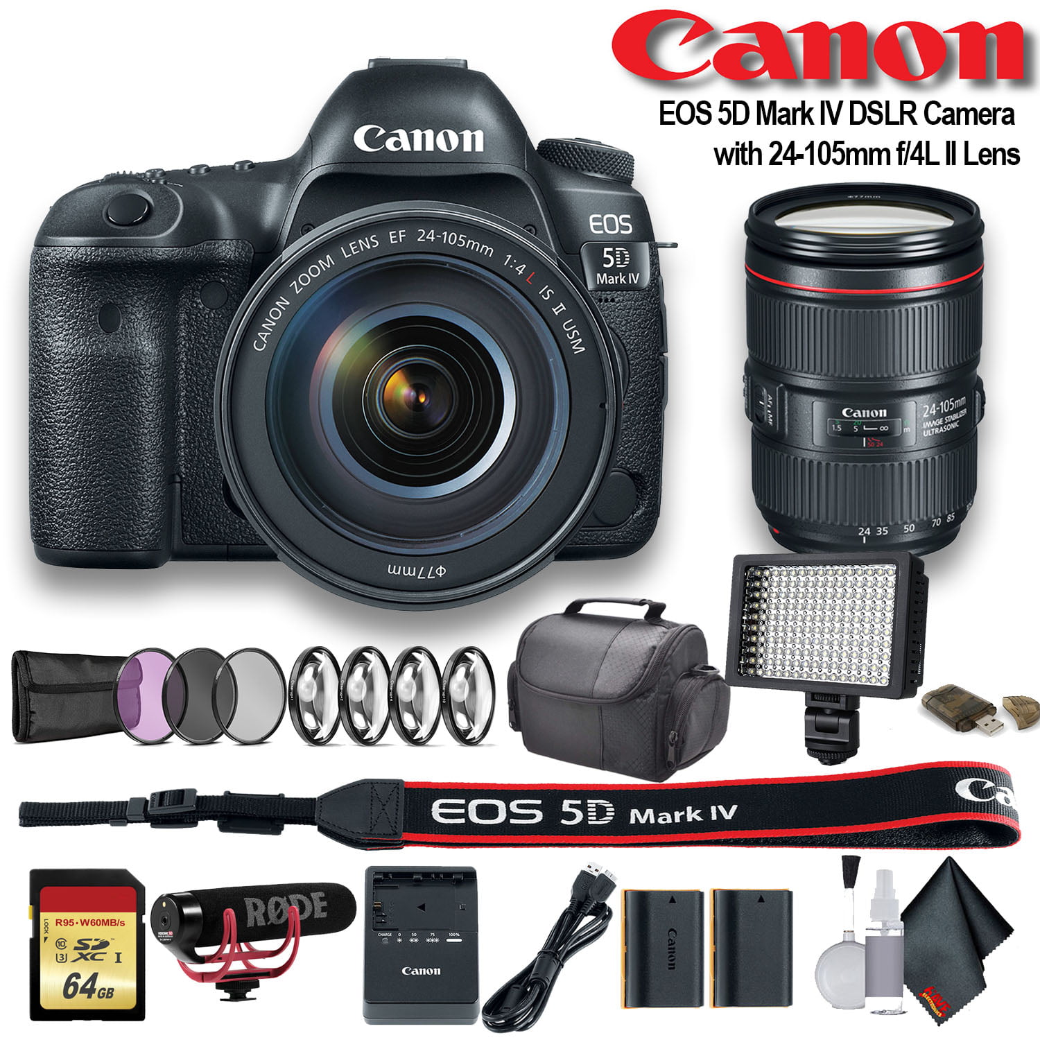 Câmera DSLR Canon EOS 5D Mark IV com bolsa Intl Modelo W de lente