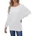 thumbnail image 3 of Women'S Off Shoulder Long Sleeve Solid Color Knitted Sweater Casual Loose Fall Trendy Pullover Tops White XL, 3 of 8