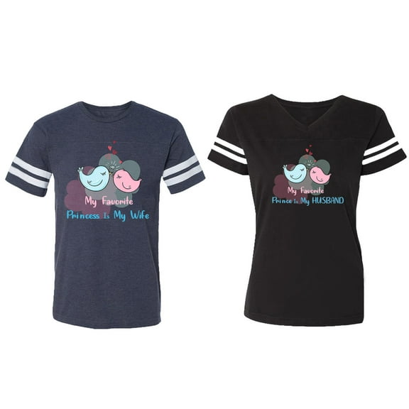 My Favorite Prince Princess Is My Husband Wife Matching Couple Cotton Jerseys (Men Navy / Women Black) (Men S / Women S)