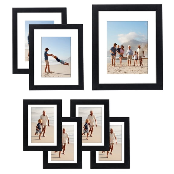 Americanflat 7 Pack Picture Frame with Shatter-Resistant Glass 11x14, 8x10, 5x7 Gallery Wall Signature - Black