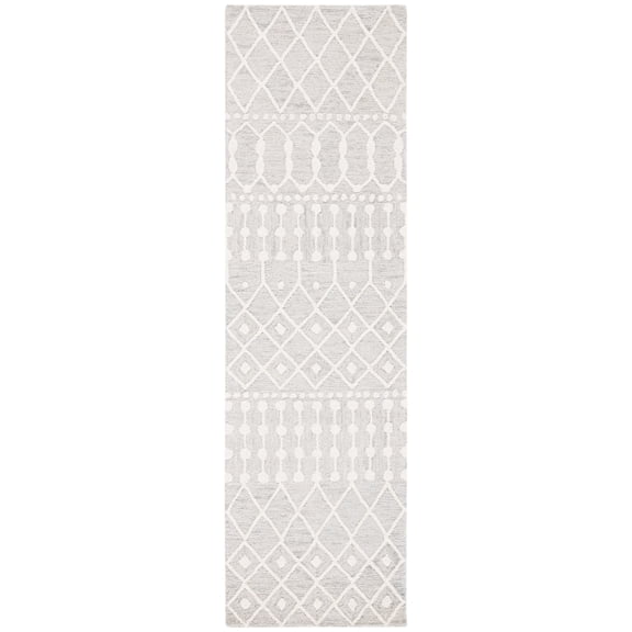 SAFAVIEH Blossom Aspen Aztec Geometric Wool Runner Rug, Silver/Ivory, 2'3" x 8'