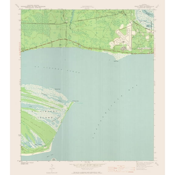 Topographical Map - West Pass Florida Quad - USGS 1943 - Vintage Wall Art